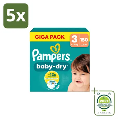 Imagen del producto de 5 pañales Pampers Baby-Dry, talla 3, paquete grande - 5 unidades
