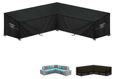 Zdjęcie produktu dla Pokrowiec ochronny do mebli ogrodowych, kształt L, materiał Oxford 420D, wodoodporny, wymiary: 217x217x87x80/60 cm