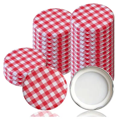 Produktbild von 30 Stück Rote Karierte Twist-Off-Deckel 82 mm für Einmachgläser