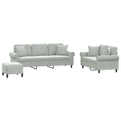Image de vidaXL Ensemble de canapés 3 pièces avec coussins gris clair velours