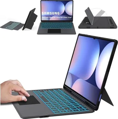 Produktbild von Roofei Galaxy Tab S10 Ultra/S9 Ultra/S8 Ultra -Hülle Tastatur QWERTZ - Abnehmbares Touchpad 7 -Farben -Beleuchtung 14,6 Zoll Samsung 2024/S9