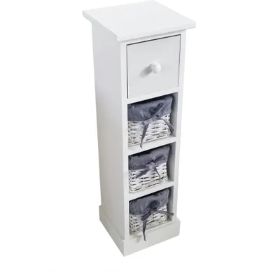 Immagine prodotto di Milani Home - mobiletto in legno con 1 cassetto e 3 ceste, bianco, 21 x 21 x 70 cm