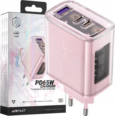Obrázek produktu pro Acefast Gan 65W rychlá nabíječka 3 porty (1Xusb, 2Xusb C) růžová