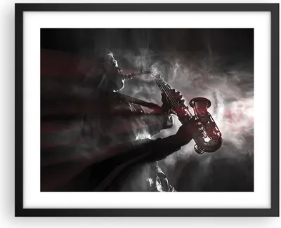 Produktbild von Gerahmtes Poster - Schwarzer Rahmen - Musiker Saxophonist Schwarz - 50x40 cm - Wand Bild - Wanddeko - Wandbilder - Wandposter - Bilderrahmen - Bilder - Kunstdruck - Wandbild - P2BAA50x40-4276