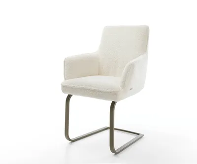 Produktbild von DELIFE Freischwinger Heira-Flex mit Armlehnen Bouclé Weiß Freischwinger flach Effektfinish Titan Taschenfederkern