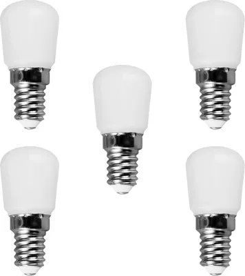 Productafbeelding van 5 x LED-lampen, T26 buisvormig, geschikt voor koelkasten, 2W = 16W equivalent, fitting E14, mat, 180lm, 2700K, warm wit