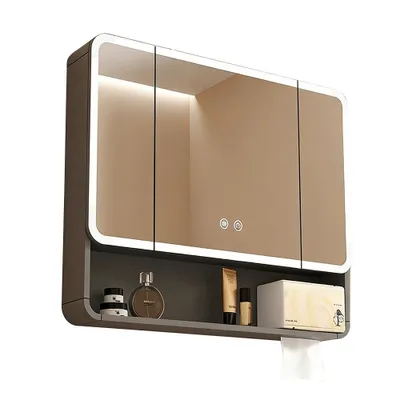 Image de Armoire de toilette, armoire de toilette avec LED, miroir de salle de bain avec armoire, armoire de toilette murale, noir 90【JG-HS414】