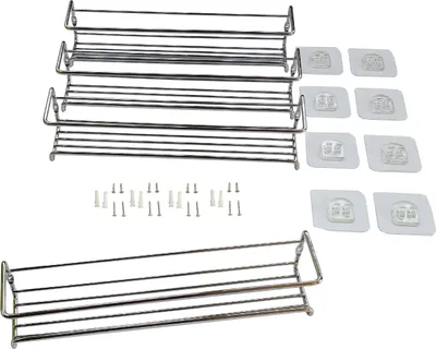 Produktbild von 4er Set Gewürzregale aus Metall für Gewürzdosen inkl. Klebepads und Schrauben