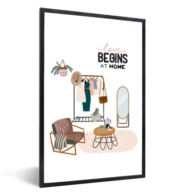 Produktbild von MuchoWow® Gerahmtes Poster Liebe beginnt zu Hause" - Sprichwörter - Zitate 60x90 cm - Poster mit Schwarzem Bilderrahmen Wandposter Rahmen Foto Bilder - Kunst
