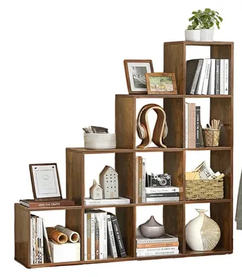 Obrázok produktu pre Knižnica – Regálový systém – Samostojací – Úsporný dizajn – 129,5 x 29 x 129,5 cm – Hnedá