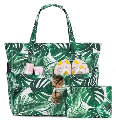 Produktbild von Strandtasche XXL, mit Reißverschluss, Nassfach, Palmenmuster, für Strand