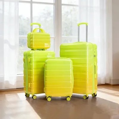 Produktbild von okwish 4-teiliges Set Klassische Koffer mit Zahlenschloss, Trolleys mit 14‑Zoll Kosmetiktasche, Koffer 20/24/28‑Zoll, Grün