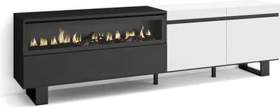 Image de COZY Meuble TV, Banc Télé, 200x35x57cm, Pour les TV jusqu'à 80", Cheminée électrique, Blanc et noir