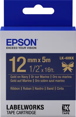 Produktbild von Epson LabelWorks LK-4HKK - Seidig - gold auf marineblau - Rolle (1,2 cm x 5 m) 1 Kassette(n) Band - für LabelWorks LW-1000, 300, 400, 600, 700, 900, K400, Z5000, Z5010, Z700, Z710, Z900