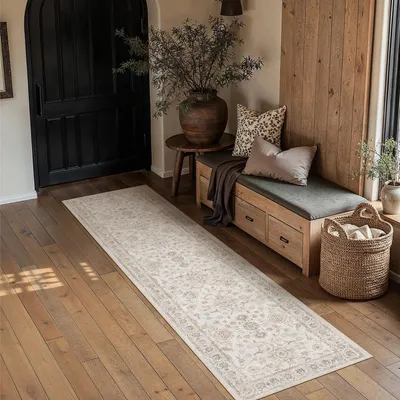 Zdjęcie produktu dla Dywan do przedpokoju, 60x240 cm, z krótkim włosiem, beżowy, można prać