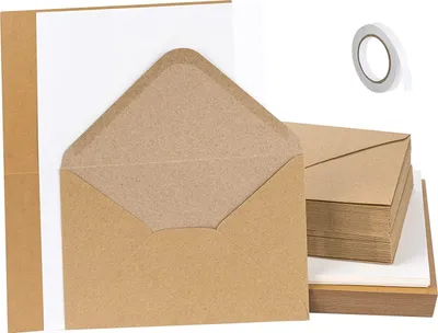 Produktbild von 60Sets Kraftpapier Briefumschläge mit Nassklebung 150 g/m² Braun Briefumschlag Klappkarten Umschläge & Weiß Einlege mit Doppelseitiges Klebeband Kuvert für DIY Grußkarten