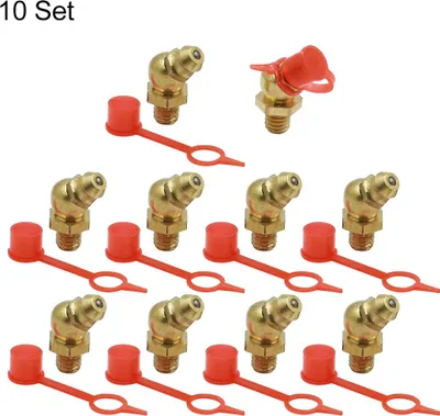 Image de Graisseur M6x1 Coudé 45 Degrés Raccord Nipple Graisseur Laiton avec Capuchon Anti-poussière 10set