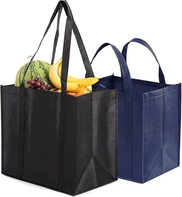 Obrázek produktu pro Recyklovatelné, skládací plastové tašky na nákup, černé, balení po 2 kusech.