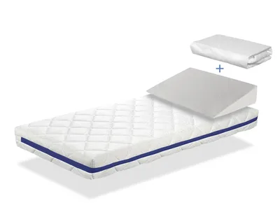 Produktbild von PACK Babymatratze HERMES 57X117 Hohe 11 CM + Hebekeil + Schutzlaken 57X117CM