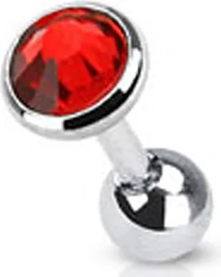Produktbild von Tragus Helix Cartilage Ohr Piercing Zirkonia Stecker Barbell Kristalle Chirurgenstahl Autiga®  silber-rot Kugel Ø 3 mm
