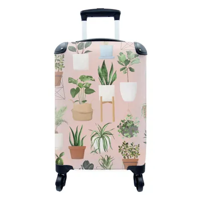 Produktbild von MuchoWow® Koffer Handgepäck Trolley Rollkoffer Kleine Reisekoffer mit 4 Rollen - Pflanzen - Blumentopf - Rosa - Cabin Size < 55x40x23 cm & 55x40x20 cm - Fotokoffer - Kabinenkoffer - Boardgepäck - Reise-Box - Reisekoffer - Reisegepäck - Koffer mit Bild - Trolley für Kinder