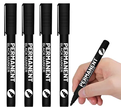 Zdjęcie produktu dla Zestaw markerów akrylowych, czarny, 4 sztuki, okrągła końcówka 1 mm, wodoodporne, odporne na blaknięcie, do użytku na kamieniu, ceramice, szkle, drewnie, płótnie