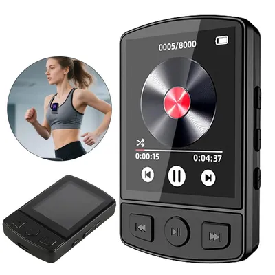 Produktbild von 32 GB MP3 Player mit Bluetooth 5.0, Lautsprecher, FM-Radio, Videowiedergabe, Diktiergerät & E-Book Reader – Clip-Design, Englisch/Deutsch