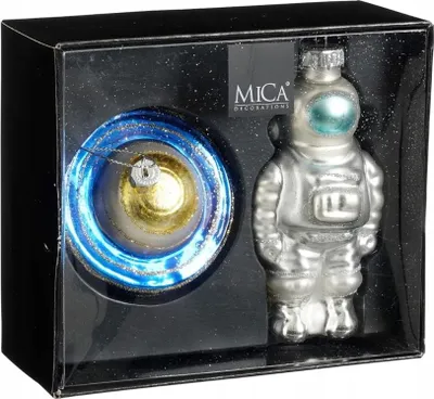 Image de lot de 2 boules de Noël en verre Astronaute de l'espace 14x12,5cm