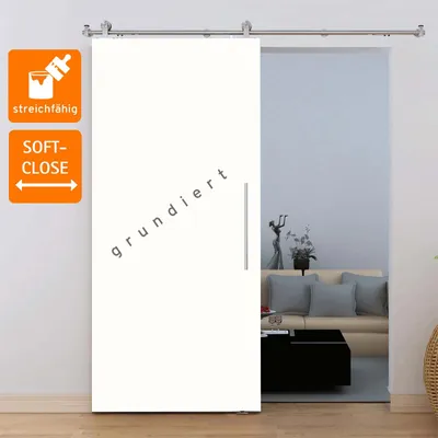 Produktbild von inova Holzschiebetür 900 x 2065 mm, Weiß, streichfähig, Komplettset mit Stangengriff, Softclose beidseitig