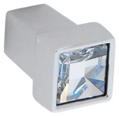 Imagen del producto de Pomo para muebles, fabricado en zamak y cristal. Diámetro: 13 mm x 21 mm. Acabado cromado pulido
