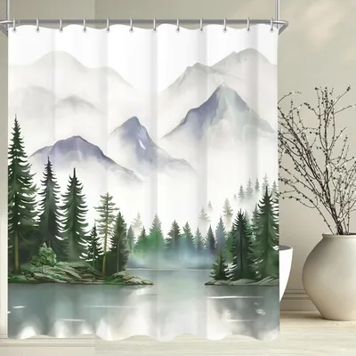 Produktbild von Duschvorhang 180x200cm Berge, Wasserabweisend, Antischimmel, Waschbar, Polyester, inkl. 12 Haken