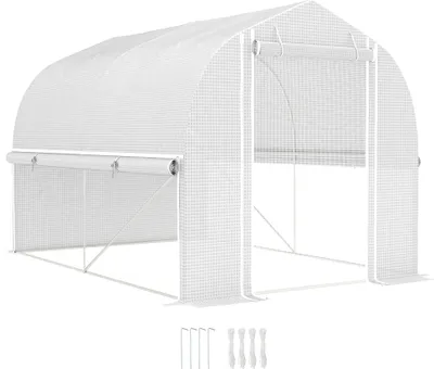 Zdjęcie produktu dla Szklarnia Outsunny 3 x 2 x 2 m, tunel foliowy z 4 oknami i drzwiami, rolowane ściany boczne, odporna na promieniowanie UV szklarnia foliowa na pomidory z ocynkowaną stalową ramą, biała
