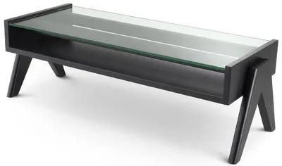 Immagine prodotto di Tavolino Casa Padrino nero 120 x 46 x H. 39,5 cm - Tavolino rettangolare in legno massello con piano in vetro - Mobili per il soggiorno