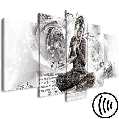 Produktbild von Akustikbild Buddha 200x100 cm Bilder Akustikschaum Hochleistungsschallabsorber Schallschutz Leinwand 5 tlg Wandbild Raumakustik Schalldämmung Feng Shui p-A-0043-b-m