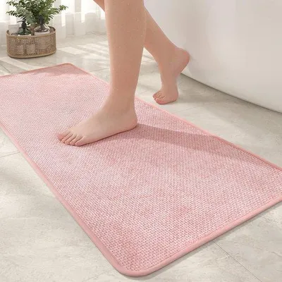 Produktbild von Ibenzoa® weiche, rutschfeste Badematte aus Imitationsbaumwolle – 44 x 120 cm, rosa, gummierte Unterseite, für Badewanne & Dusche