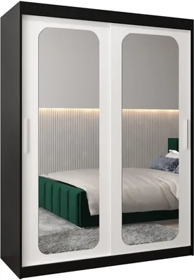 Produktbild von MEBLE KRYSPOL Promo 3150 Schlafzimmerschrank zwei Schiebetüren - Mattschwarz + Mattweiß