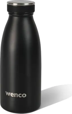 Produktbild von wenco Trinkflasche Edelstahl 0,35l / 350ml isoliert und auslaufsicher für kalte heiße Getränke auch als Thermoskanne verwendbar BPA frei – schwarz