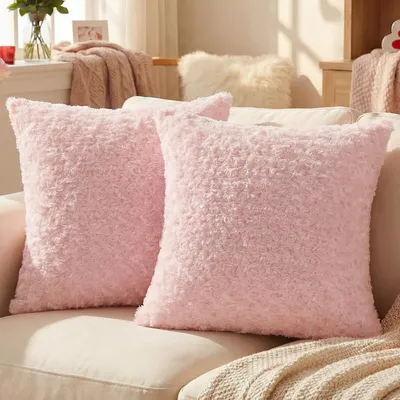 Plüsch-Kissenbezüge 60x60 cm, 2er-Set, Rosa