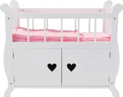 Produktbild von Bandits & Angels Holz Puppenbett Sweetheart mit Schrank Weiß - Puppenbett Holz - Passend für Puppen bis 46 cm - Inkl. Decke - Puppenbett - Puppenmöbel