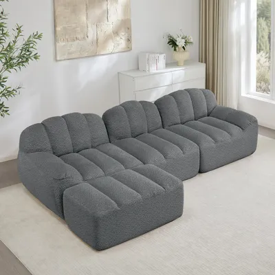 Produktbild von 3-Sitzer L-förmiges Modulares Boneless Sofa mit Ottoman 288 cm Tiefsitz Grau