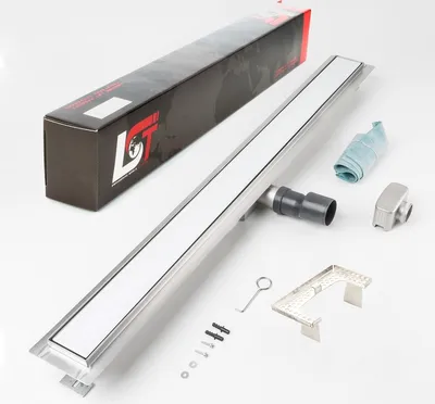 Produktbild von Duschrinne Glas weiß 900x70mm Ablaufrinne Gitter mit Edelstahl Siphon Haarsieb