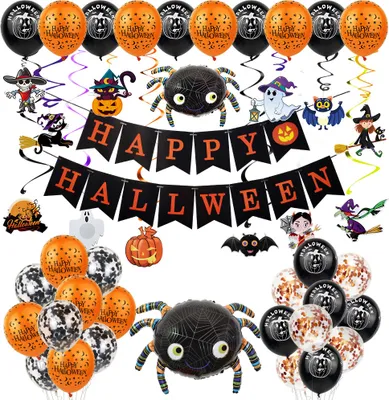 Obrázek produktu pro Balón z hliníkové fólie na Halloween, balónky na Halloween, dekorace na Halloween pro děti, girlanda z balónků na Halloween, sada dekorací na Halloween, A