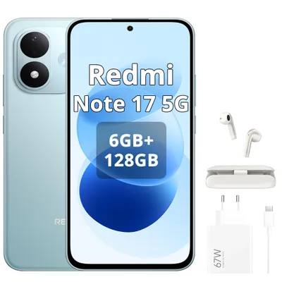 Obrázok produktu pre Xiaomi REDMI Note 17 5G, smartfón, 7700 mAh, 6G/128 GB úložisko, modrá (s nabíjačkou 67 W a Bluetooth slúchadlami), Obrázok generovaný UI