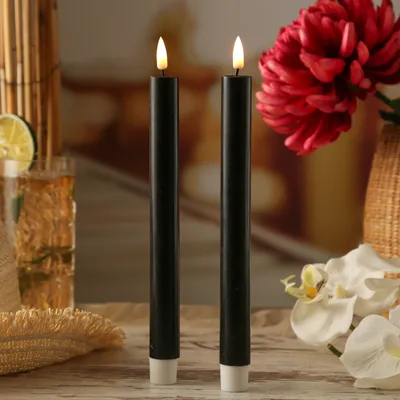 Produktbild von LED Stabkerzen MIA - Echtwachs - realistische 3D Flamme - H: 24cm - Batteriebetrieb - schwarz - 2 St