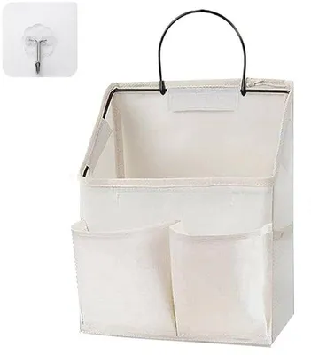 Produktbild von Hängeaufbewahrung – Hängeorganizer – Wandorganizer mit Taschen – Aufbewahrungstasche mit Haken – Für Bücher, Zeitschriften, Handy – cremefarben