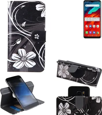 Produktbild von K-S-Trade Schutzhülle Handyhülle kompatibel mit Blackview A80 Pro Hülle 360° Wallet Case ''Flowers'' Klapphülle Hülle schwarz-weiß 1x