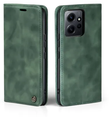 A green flip case for a smartphone is shown from the front and back.