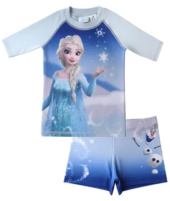 Produktbild von Disney Die Eiskönigin Schwimmset UV-Schutz 30 für Mädchen - Elsa Frozen Kinder Badeanzug Badeset Shirt und Hose Zweiteiler Blau 110-116