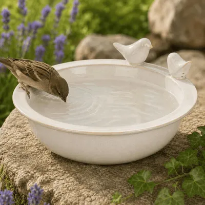 Produktbild von Vogeltränke Vogel Bad Tränke Futterstelle Futterschale Garten Terrasse Weiß Beig