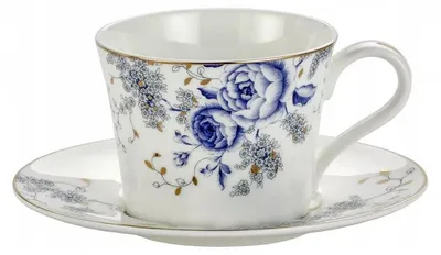 Produktbild von Easy Life Tasse mit Untertasse Porzellan Blaue Blumen